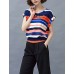 Women's Casual/Daily Boho / Street chic Blouse,Striped Round Neck Short Sleeve Gray Polyester Thin