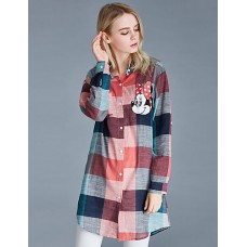 Women's Plus Size / Casual/Daily Street chic Spring / Fall Shirt,Print Shirt Collar Long SleeveCotton Medium
