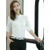 Women's Korean Stand Collar Crochet Cut Out Flax Solid OL Long Sleeve Shirt