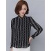 Spring Fall Going out Casual Women's Tops Fashion Striped Print Shirt Collar Long Sleeve Slim Chiffon Blouse