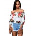 Women's Sexy Simple Boat Neck Off Shoulder Floral Print Summer Blouse