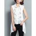 Women's Print White Shirt,Shirt Collar Sleeveless