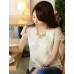 Women's Cute Beaded Neck Embroidered Lace and Mesh Top