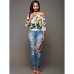 Women's Sexy Simple Boat Neck Off Shoulder Floral Print Summer Blouse