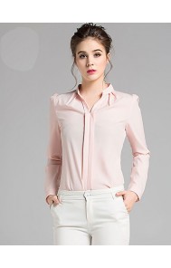 Women's Work Sophisticated Fall BlouseSolid V Neck Long Sleeve Pink / White Acrylic Medium