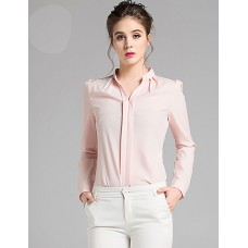 Women's Work Sophisticated Fall BlouseSolid V Neck Long Sleeve Pink / White Acrylic Medium