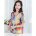 Women's Casual/Daily Sexy Summer / Fall Blouse,Print Round Neck Short Sleeve Blue Polyester Medium