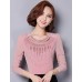 Spring Fall Women's Going out Fashion Wild Solid Color Patchwork Round Neck Long Sleeve Shirt