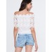 Women's Lace Cutout Off Shoulder Patchwork T-shirt