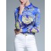 Women's Casual/Daily Vintage All Seasons ShirtPrint Shirt Collar Long Sleeve Blue Polyester Medium