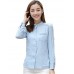 Women's Korean Stand Collar Crochet Cut Out Flax Solid OL Long Sleeve Shirt