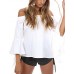 Women's Solid White / Black Blouse,Boat Neck ? Sleeve