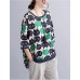 Women's Casual/Daily Cute / Street chic Spring / Fall T-shirt Print Round NeckSleeve Green Cotton / Linen Medium