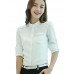 Women's Korean Stand Collar Crochet Cut Out Flax Solid OL Long Sleeve Shirt