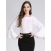 Women's Going out Street chic Fall T-shirtSolid Round Neck Long Sleeve White / Black Linen Medium