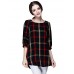 Women Ladies Blouse Plaid Print O Neck 3/4 Sleeve Plus Size Casual Loose Vintage Shirt Tops