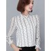 Spring Fall Going out Casual Women's Tops Fashion Striped Print Shirt Collar Long Sleeve Slim Chiffon Blouse