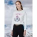 Women's Casual/Daily Simple Fall T-shirtPrint Crew Neck Long Sleeve White Acrylic / Polyester / Spandex Opaque