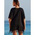Women's Beach Sexy / Boho Summer Blouse,Jacquard V Neck Short Sleeve Red / Black Rayon / Polyester Thin