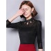 Spring Fall Women's Going out Fashion Wild Casual Solid Color Patchwork Stand Long Sleeve Blouse