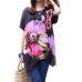 Women's Casual/Daily Boho / Street chic Summer T-shirt,Floral Round Neck Short Sleeve Black Rayon Thin