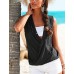 Women's Beach Sexy / Boho T-shirt,Solid Deep V Sleeveless White / Black / Brown Polyester Thin