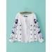 Women's Casual/Daily Simple Spring ShirtEmbroidered Round Neck Long Sleeve White Cotton / Polyester Medium