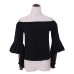 Women's Solid White / Black Blouse,Boat Neck ? Sleeve