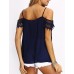 Women's Holiday Sexy / Boho Blouse,Solid Strap Short Sleeve Blue Polyester Thin