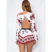 Women's Going out Boho Summer Set,Floral Round Neck Long Sleeve White Cotton Medium