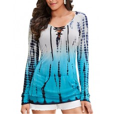 Women's Going out / Casual/Daily Simple Summer / Fall T-shirtPrint Round Neck Long Sleeve Blue