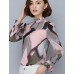 Spring Fall Go out Casual Women's Tops Fashion Wild Pink Printing Stand Collar Long Sleeve Chiffon Blouse