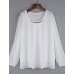 Women's Plus Size White/Black/Green Round Neck Blouse, Chiffon Long Sleeve