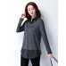 Women's Plus Size / Work Simple Fall Shirt,Striped Pullover Shirt Collar Long Sleeve Gray Rayon / Polyester Medium