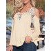 Women's Patchwork Lace Strap Off-The-Shoulder All Match Loose Casual V Neck Long Sleeve Plus Size T-shirt