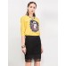 Women's Going out Street chic Spring / Fall T-shirtPrint Round NeckSleeve Yellow Polyester / Spandex Medium