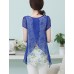 Women's Casual/Daily Simple Summer Blouse,Print Round Neck Short Sleeve Blue / Pink / Green Thin