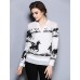 Women's Casual/Daily Simple Fall ShirtPrint V Neck Long Sleeve White Special Leather Types Medium